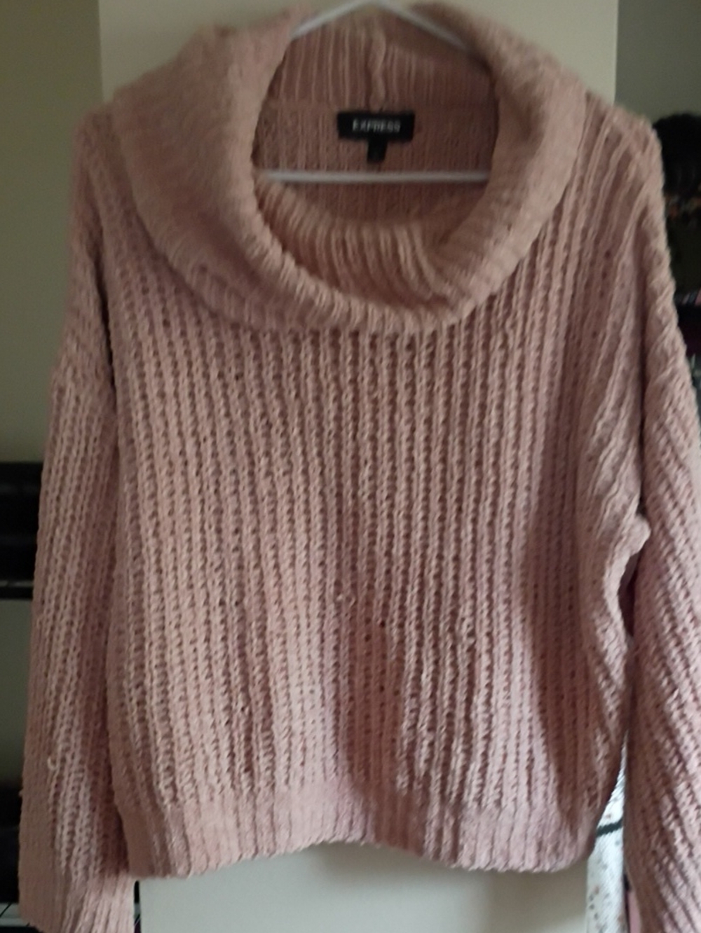 Express Women's Dusty Beige Cowl Neck Chunky Sweater